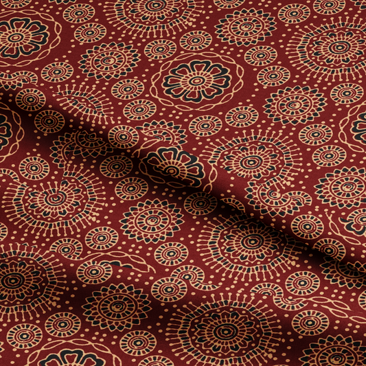 Traditional Ajrak Pattern Digital Printed Fabric